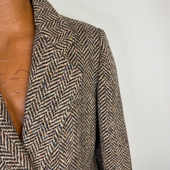 Paul Levy Womens M Midi Herringbone Double Breasted Tweed Fray Cuffs Silk Blend - Picture 2 of 11